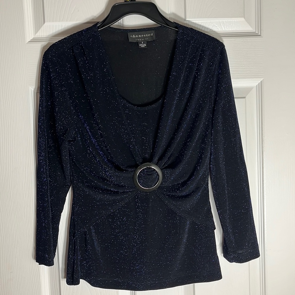 LN: Connected Apparel; Blue Sparkle Top; Imported Fabric, Scoop Neck, Sm